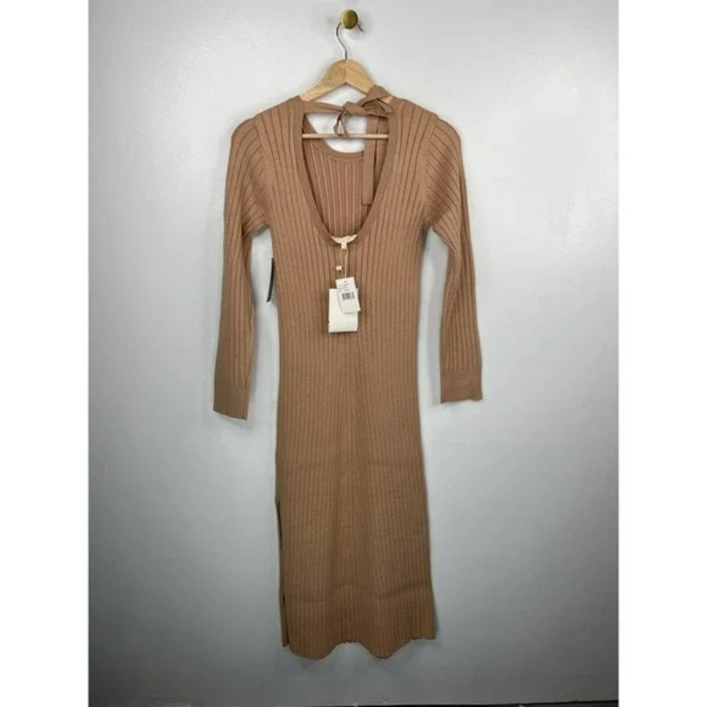 WAYF X Bff Hollie Long Sleeve Women's Sweater Dress Camel Size: X-Small NWT - Picture 6 of 7
